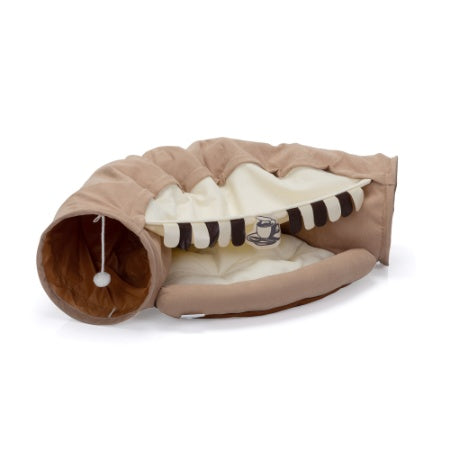 Cat's Telescopic Tunnel with  Cushioned Bed Pet Nest, Teasing Balls and Zipper Connection Feline