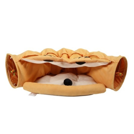 Cat's Telescopic Tunnel with  Cushioned Bed Pet Nest, Teasing Balls and Zipper Connection Feline