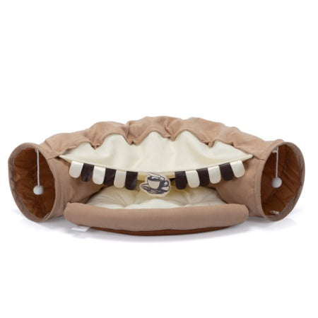 Cat's Telescopic Tunnel with  Cushioned Bed Pet Nest, Teasing Balls and Zipper Connection Feline