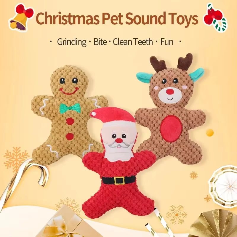 Xmas Pet Dog Plush Chew Toy Santa Elk Gingerbread Man Donut Cat Dog Christmas Cartoonsoft Toy for Dogs Toys Pet Supplies