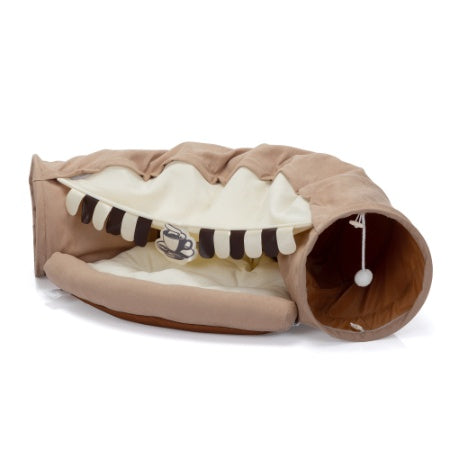 Cat's Telescopic Tunnel with  Cushioned Bed Pet Nest, Teasing Balls and Zipper Connection Feline